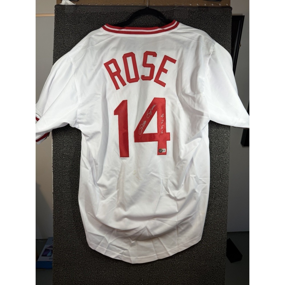 Pete Rose Signed Cincinnati Reds Jersey Inscribed "4256"(Beckett) 2xSeries Champ